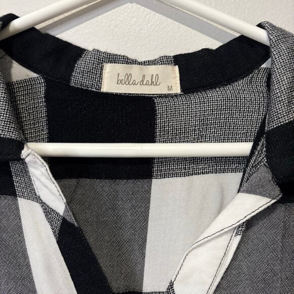 Bella Dahl Black & White Plaid Button Front Blouse Raw Hem Medium 100% Rayon - Picture 2 of 8